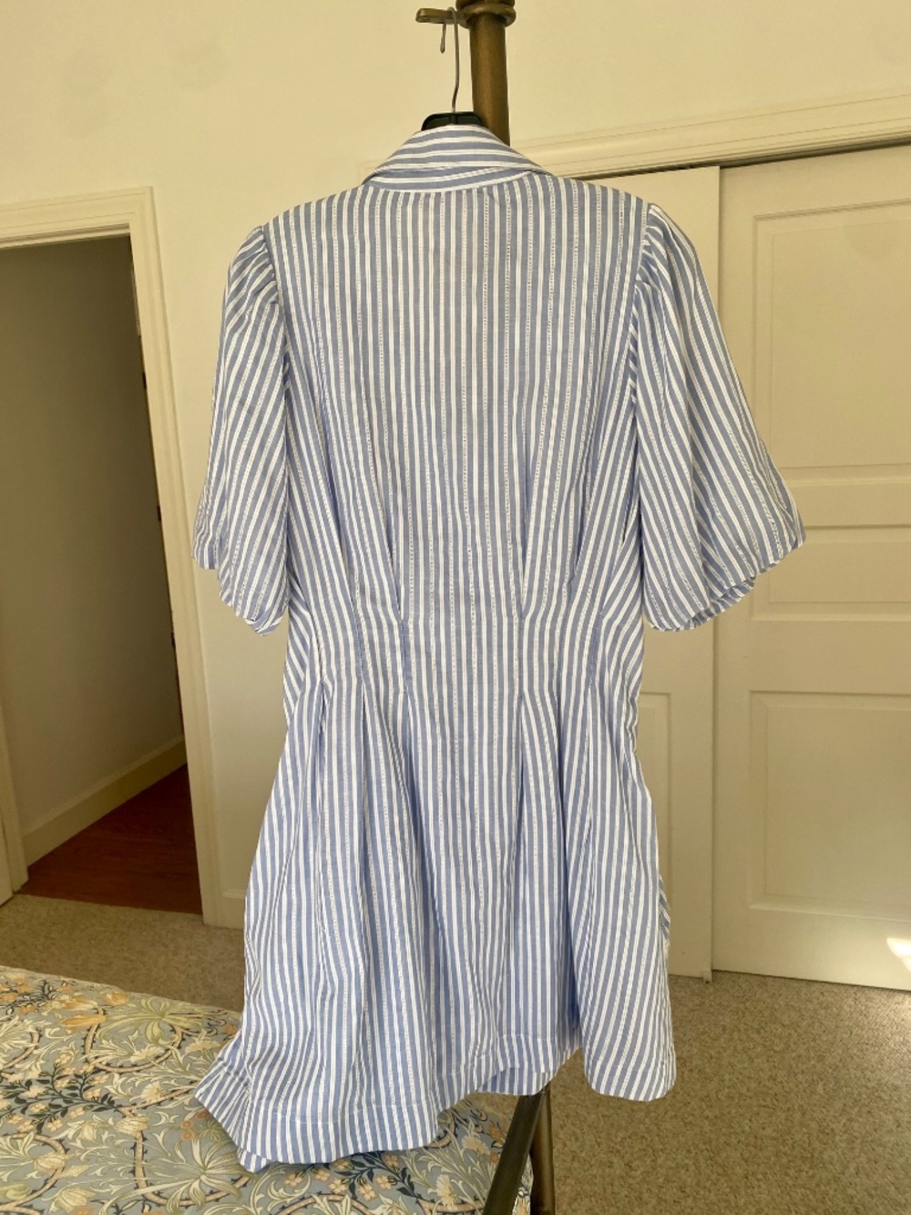 Caroline Constas White and Blue Striped Waist Defining Dress - Picture 3 of 4